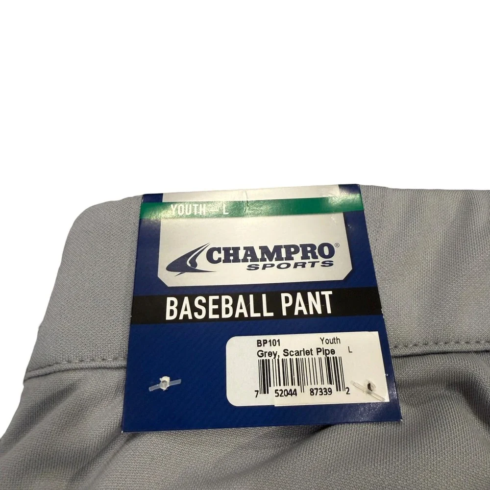 Champro Sports Youth Large Baseball Pants Grey Scarlet Red‎ Pipe BP101 NWT
